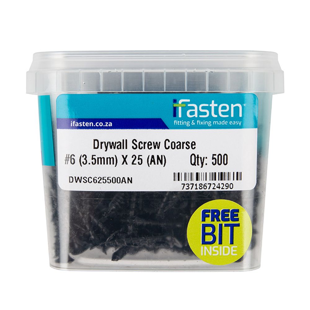 IFASTEN Drywall Screw Coarse No6 3.5x25mm 500 Pt +
