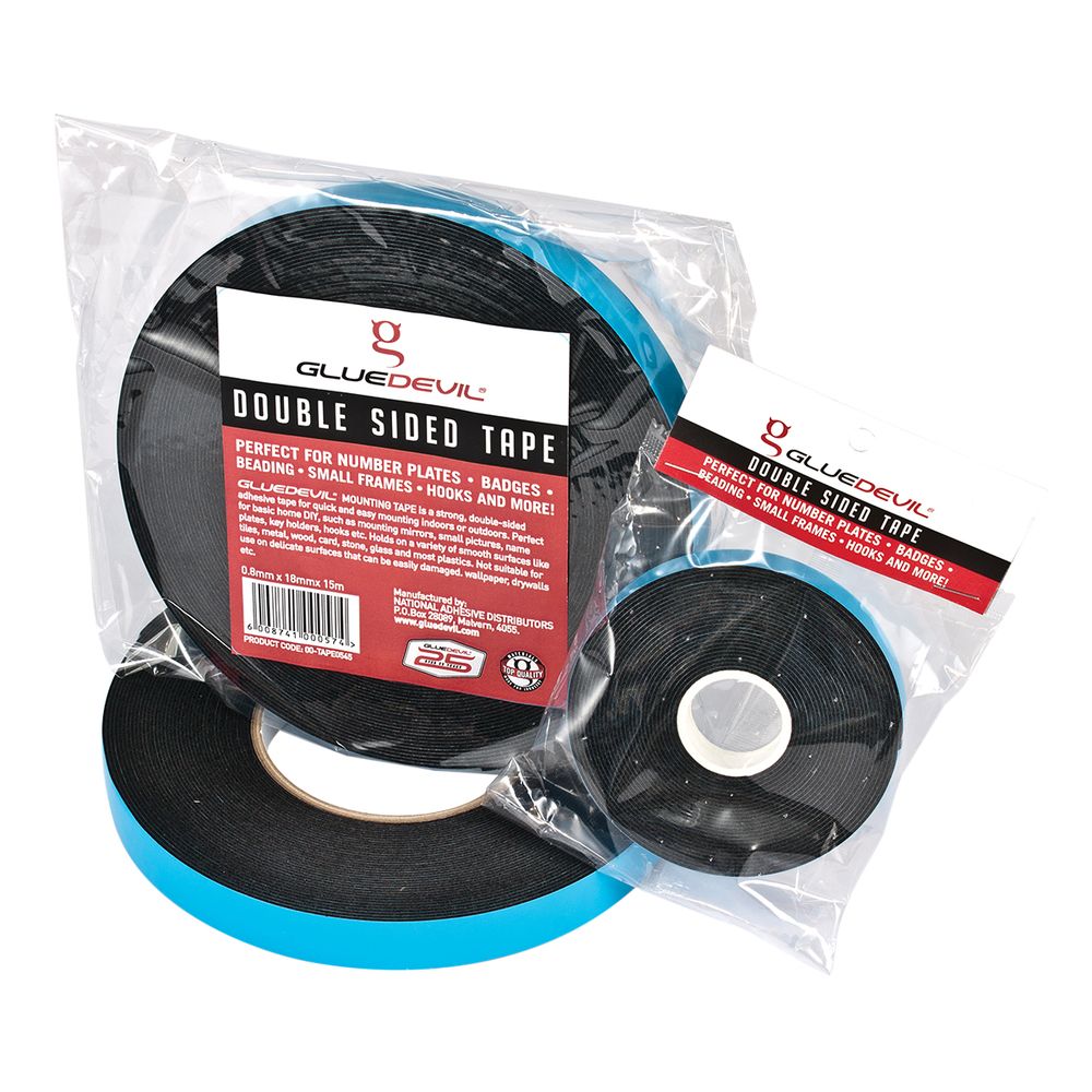 GLUEDEVIL D/SIDED PE FOAM TAPE BLK 0.8MMX12MMX15M