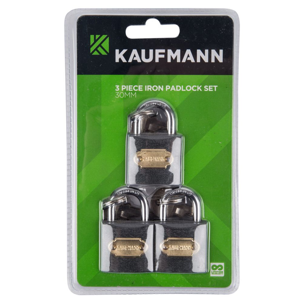 Kaufmann Padlock Steel Set 3 Pc 30mm