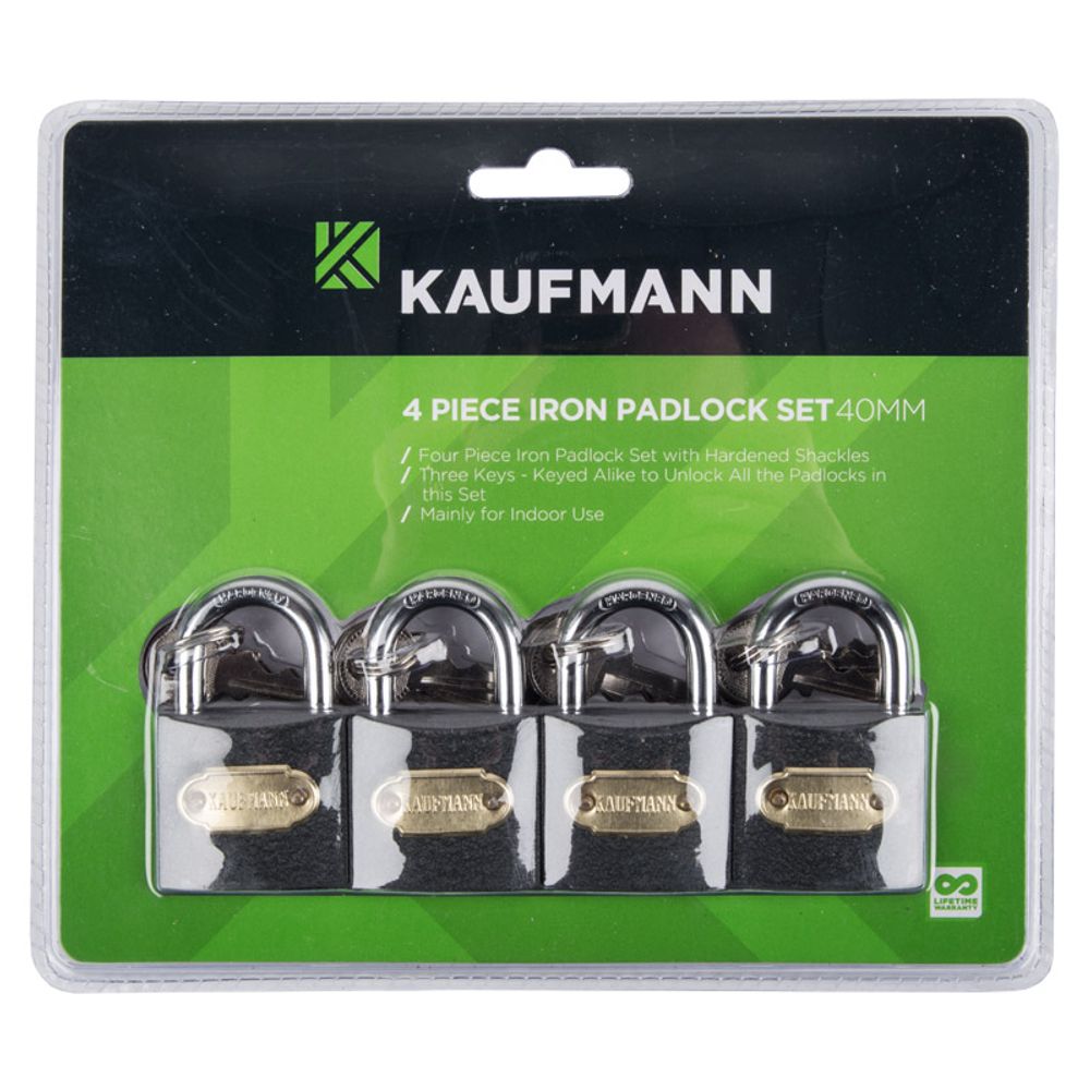 Kaufmann Padlock Steel Set 4 Pc 40mm