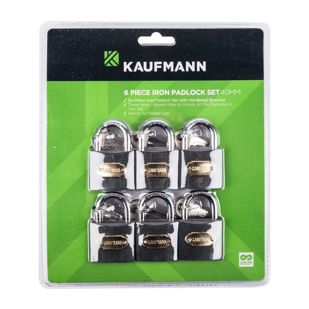 Kaufmann Padlock Steel Set 6 Pc 30mm