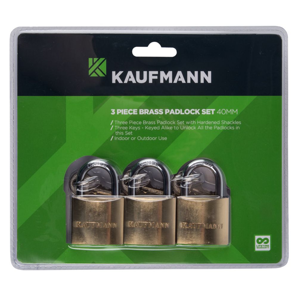 Kaufmann Padlock Brass Set 3 Pc 40mm