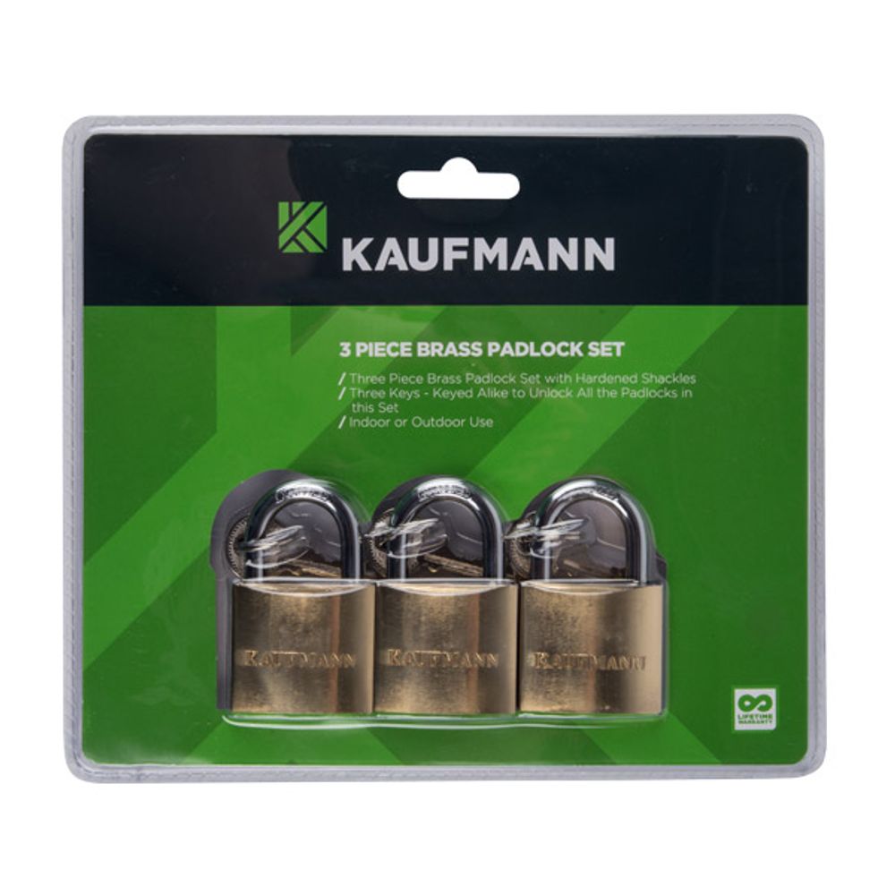 Kaufmann Padlock Brass Set 3 Pc 50mm