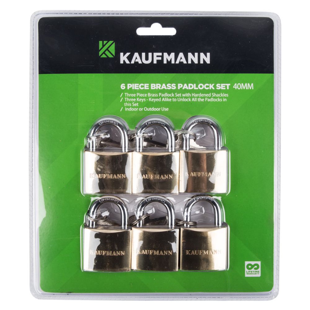 Kaufmann Padlock Brass Set 6 Pc 40mm