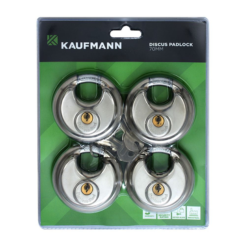 Kaufmann Padlock Discus 70mm S/steel (4pack)