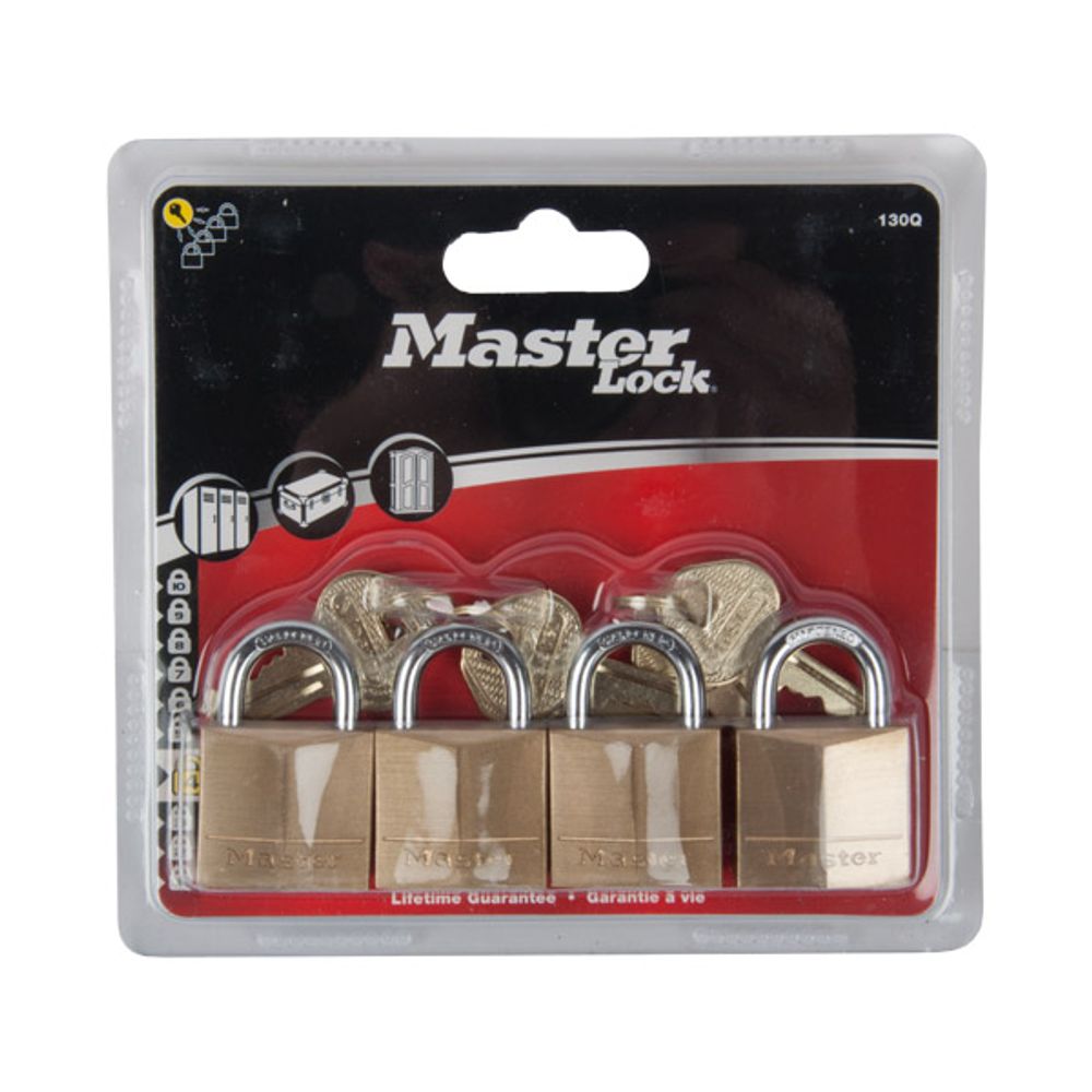 MACKIE Master Pad Lock Brass 4pk 40mm Keyd Alike