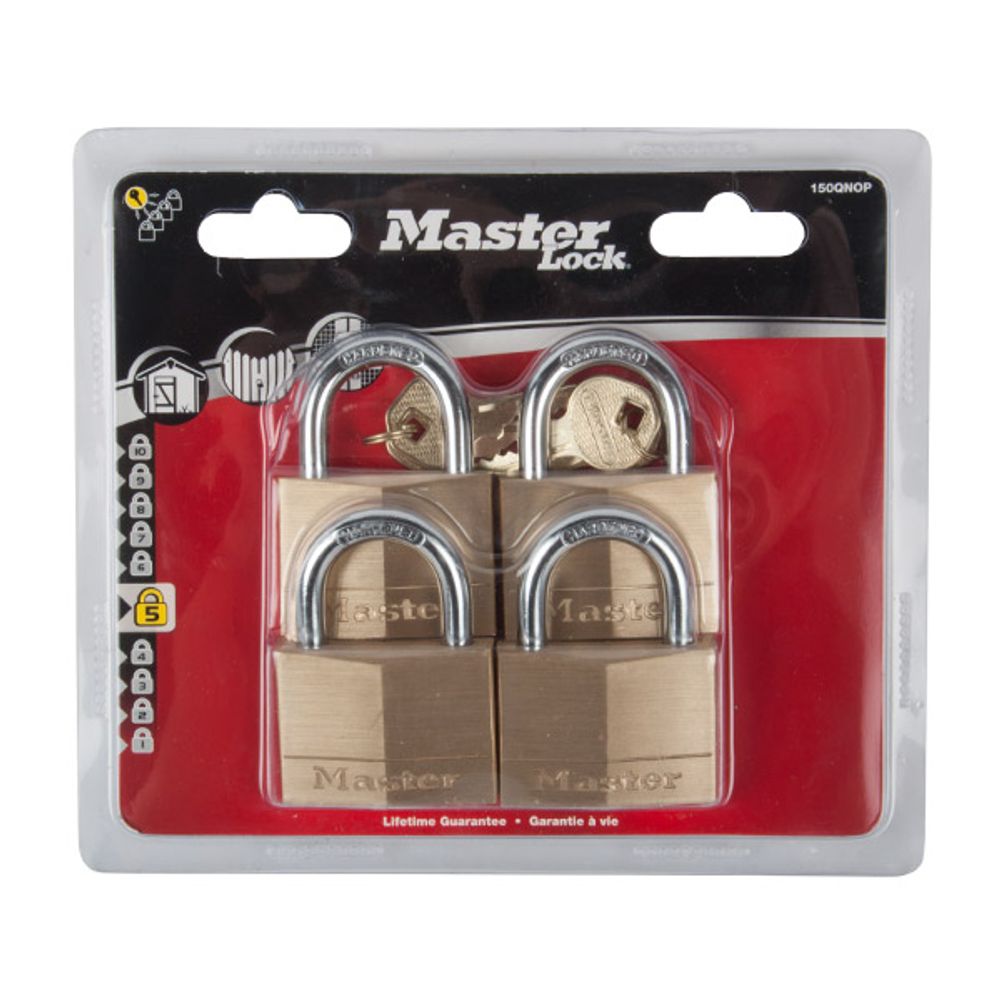 MACKIE Master Pad Lock Brass 4pk 50mm Keyd Alike