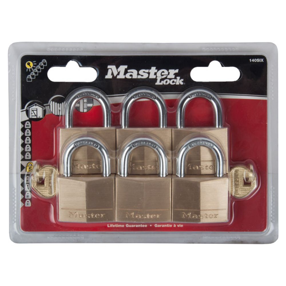 MACKIE MASTER PAD LOCK BRASS 6PK 50MM KEYD ALIKE