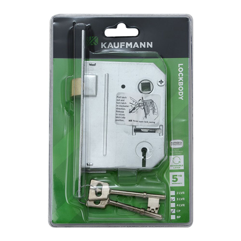 Kaufmann Lockbody 3 Lever Sabs Chrome Plated
