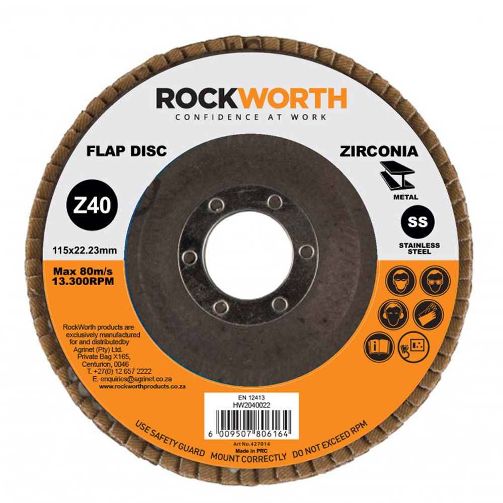 ROCKWORTH Flap Disc 115mm Zirconia Oxide P40