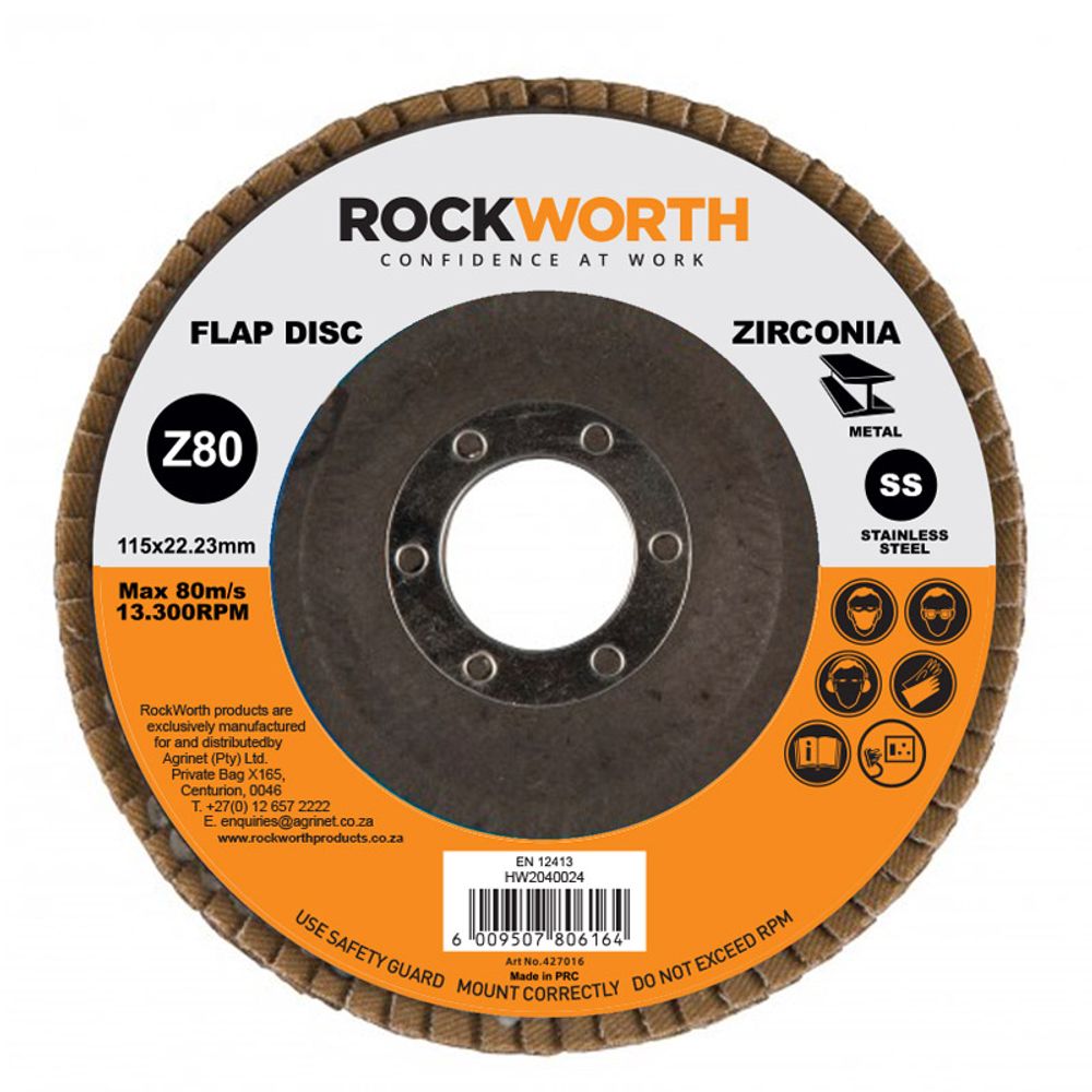 ROCKWORTH Flap Disc 115mm Zirconia Oxide P80