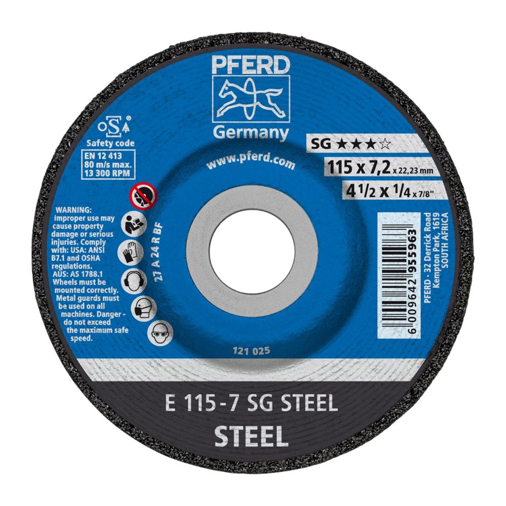 PFERD Grinding Whl Steel Dome 115mm X7.2mm Sg
