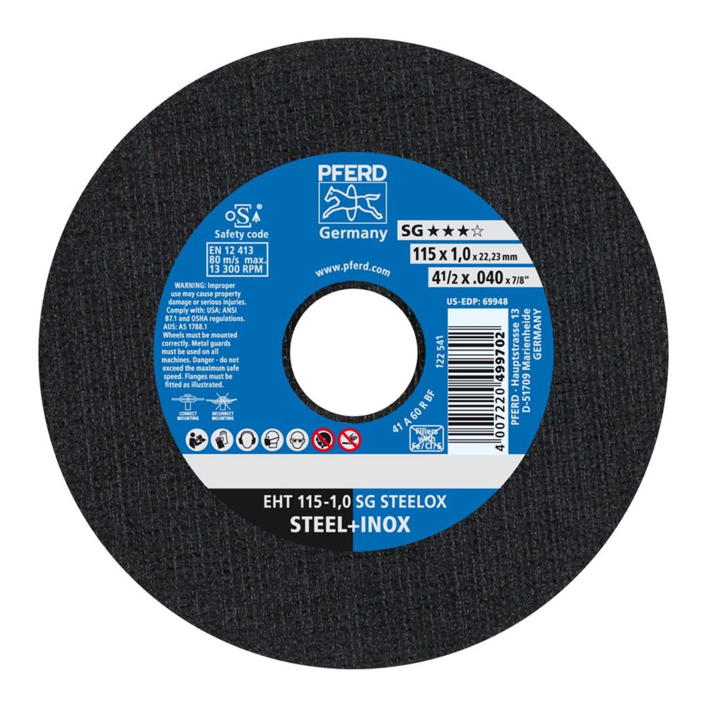 PFERD Cutting Disc Steel Inox 115mm X1.0mm Sg