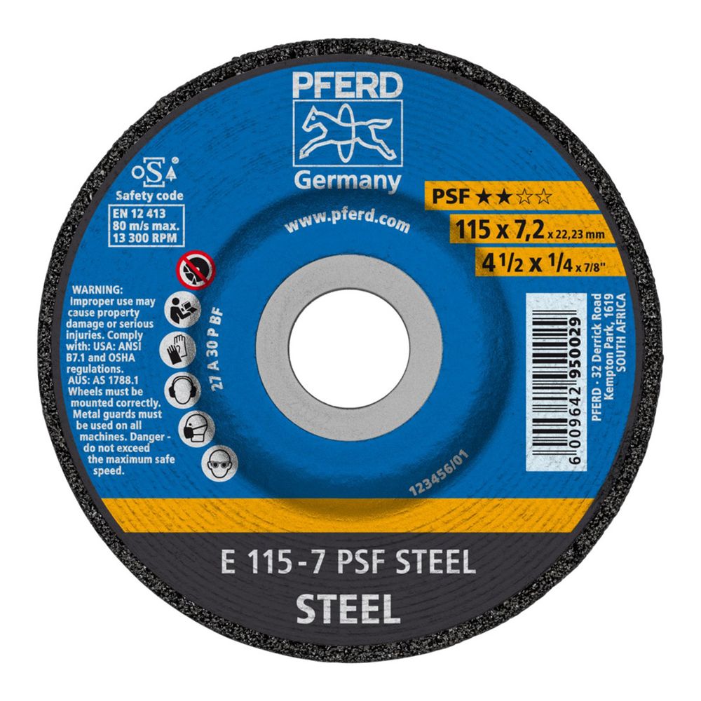 PFERD Grinding Whl Steel Dome 115mm X7.2mm Psf