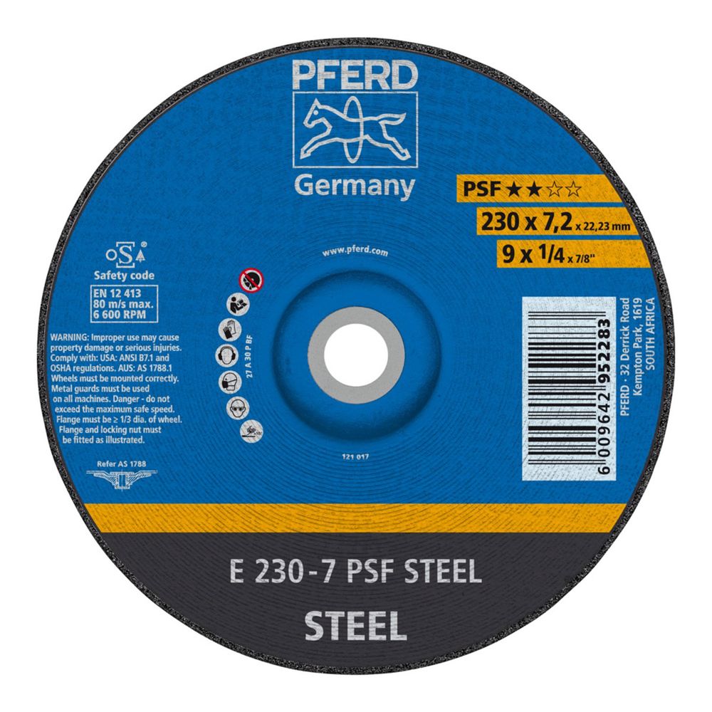 PFERD Grinding Whl Steel Dome 230mm X7.2mm Psf