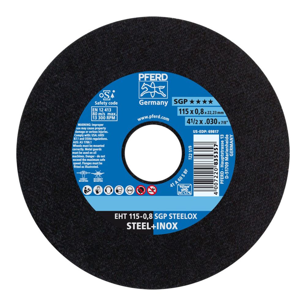 PFERD Cutting Disc Steel Inox 115mm X0.8mm Sgp