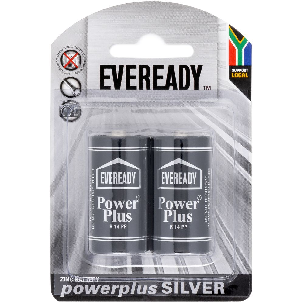 EVEREADY Battery Powerplus Silver Zinc C 2 Pack