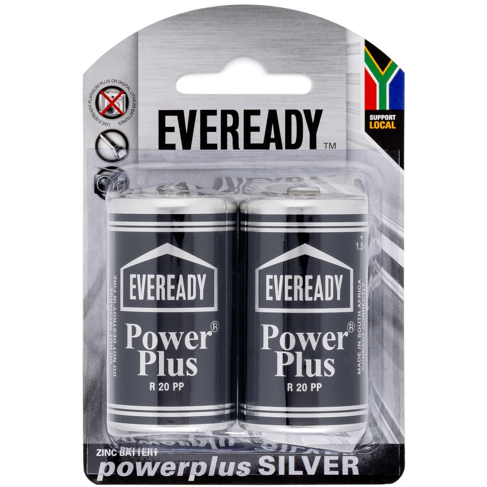 EVEREADY BATTERY POWERPLUS SILVER ZINC D 2 PACK