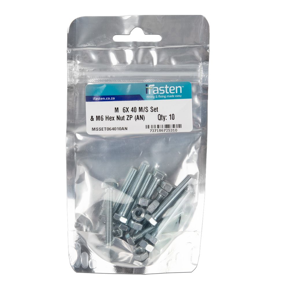 IFASTEN SET SCREW MS AND NUT ZP M6X40MM 10 PP