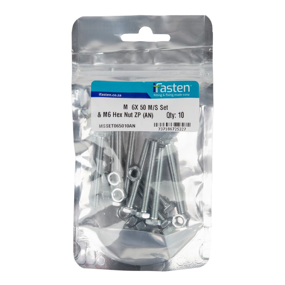 IFASTEN SET SCREW MS AND NUT ZP M6X50MM 10 PP