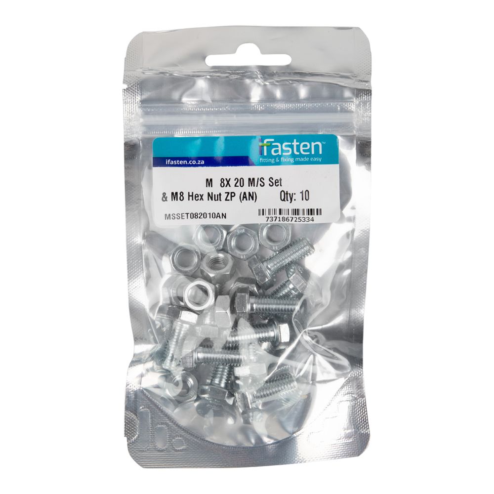 IFASTEN Set Screw Ms And Nut Zp M8x20mm 10 Pp
