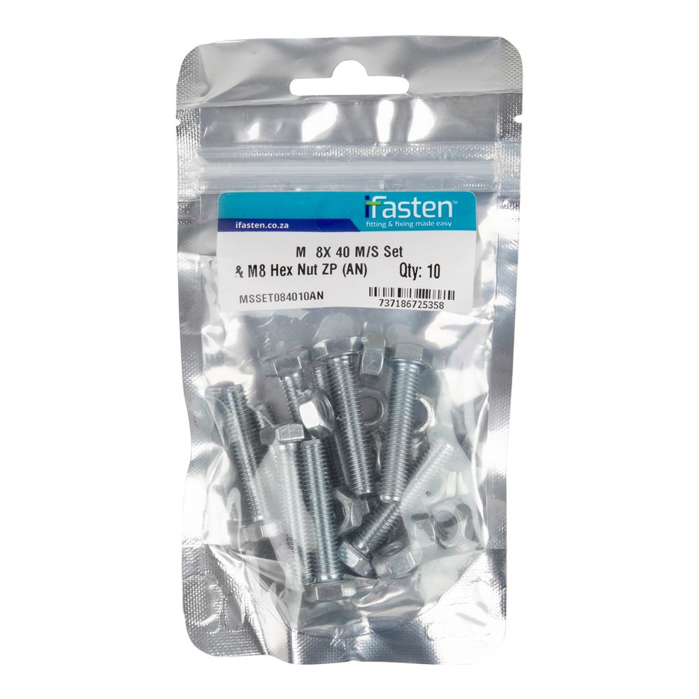 IFASTEN SET SCREW MS AND NUT ZP M8X40MM 10 PP