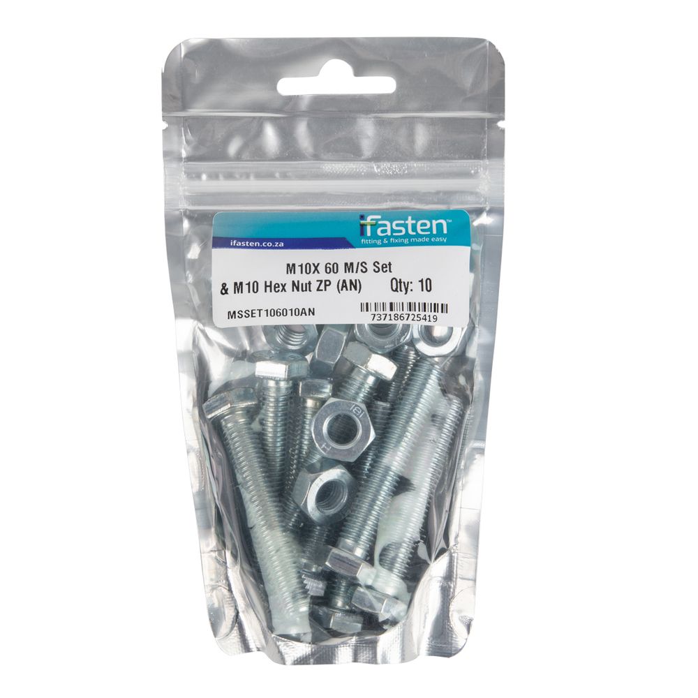 IFASTEN Set Screw Ms And Nut Zp M10x60mm 10 Pp