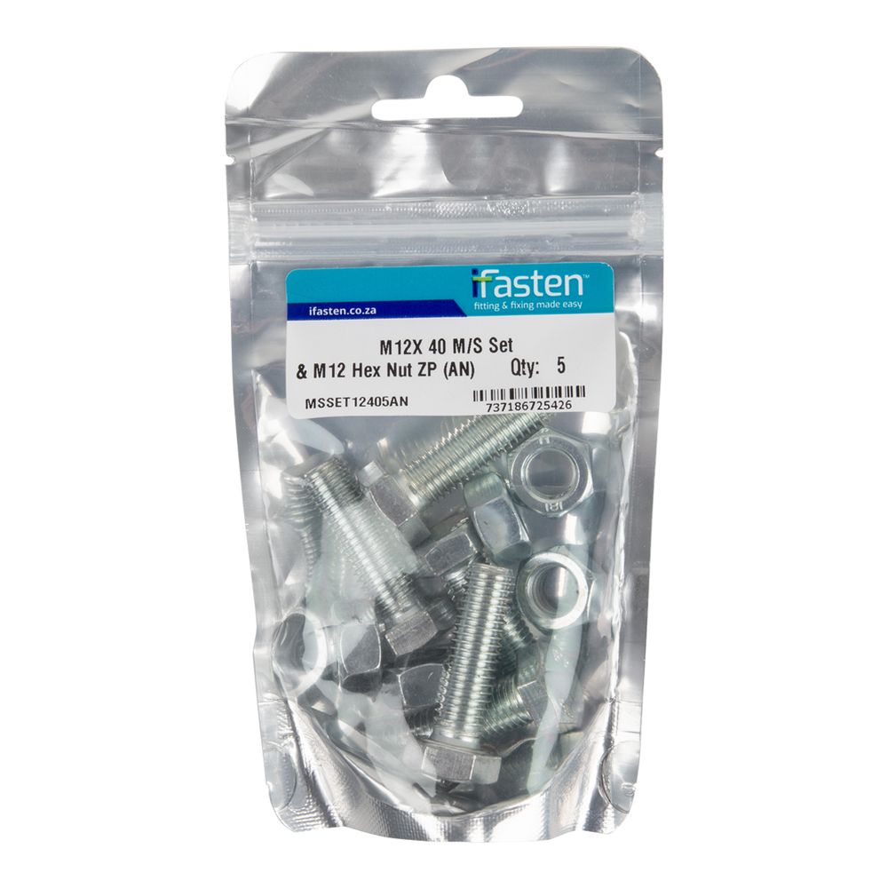 IFASTEN Set Screw Ms And Nut Zp M12x40mm 5 Pp
