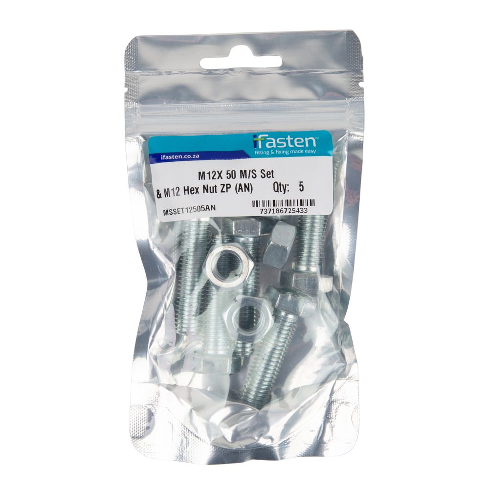 IFASTEN SET SCREW MS AND NUT ZP M12X50MM 5 PP