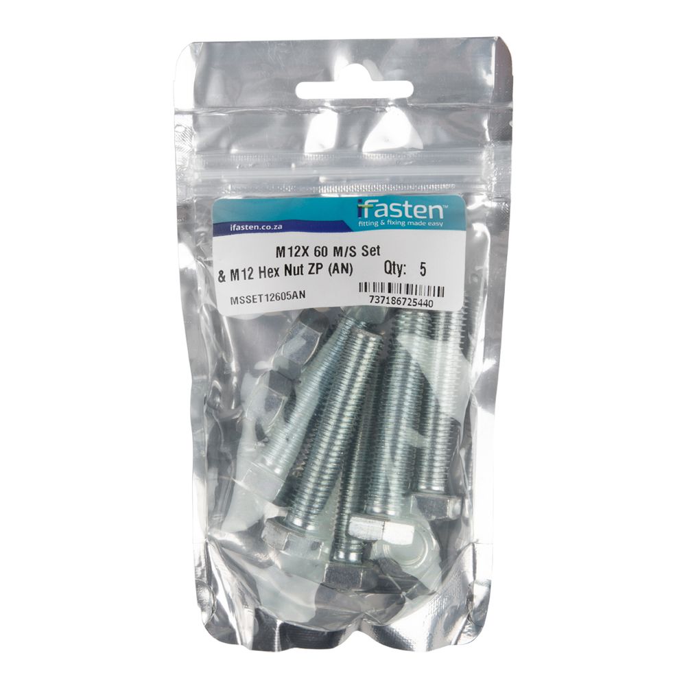 IFASTEN Set Screw Ms And Nut Zp M12x60mm 5 Pp