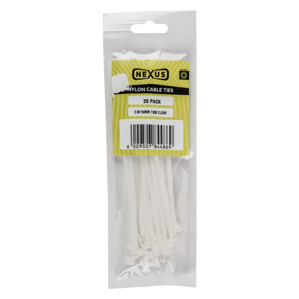 NEXUS Cable Ties T30r 3.6mmx150mm White 20 Pack