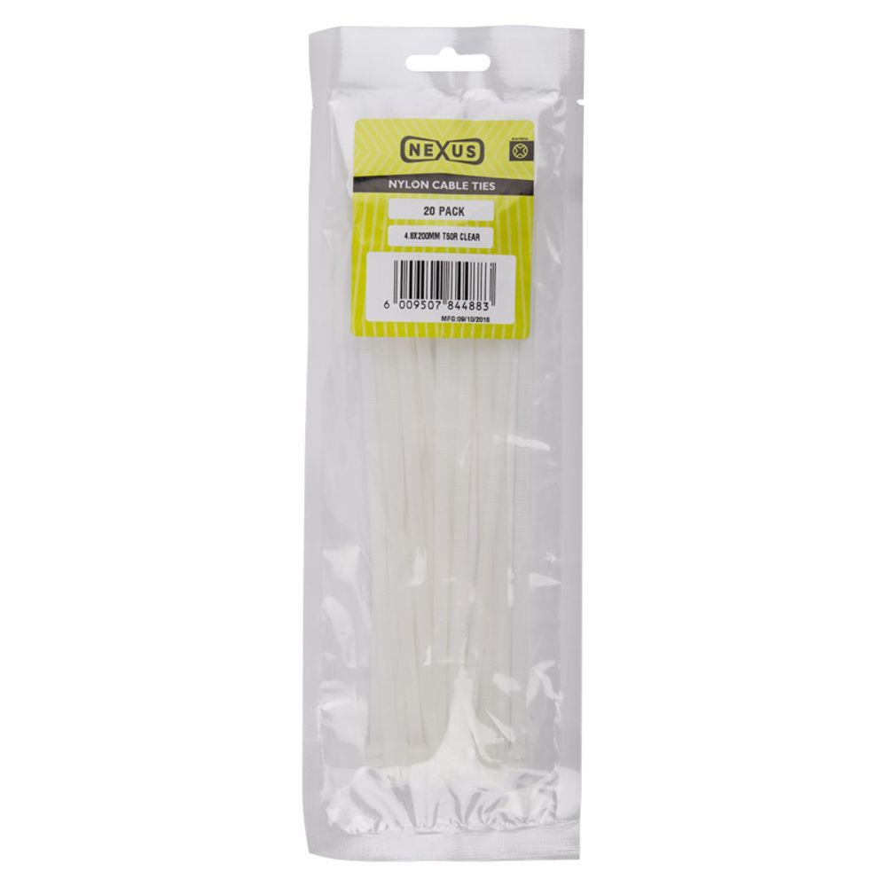NEXUS Cable Ties T50r 4.8mmx200mm White 20 Pack