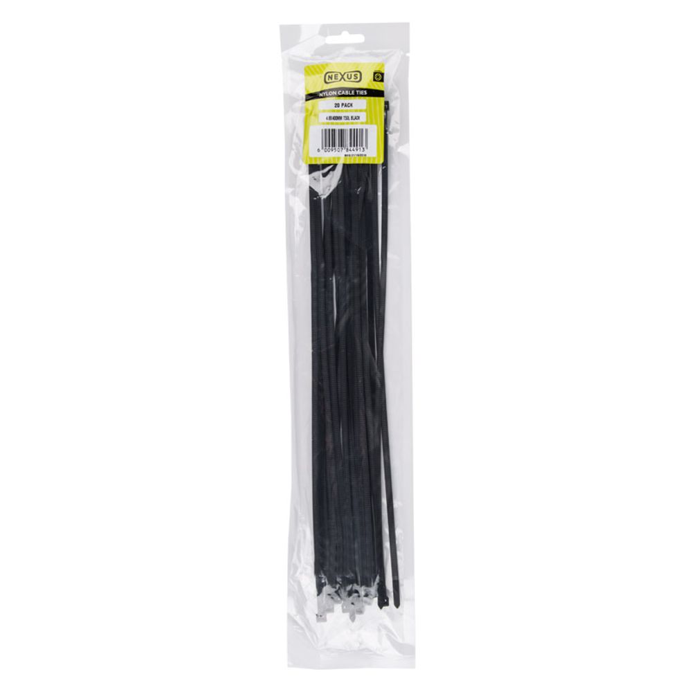 NEXUS Cable Ties T50l 4.8mmx400mm Black 20 Pack