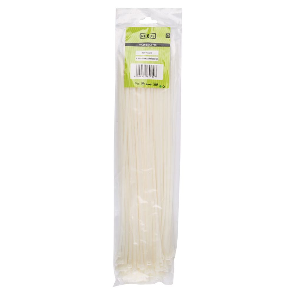 NEXUS Cable Ties T50l 4.8mmx400mm White 100 Pack