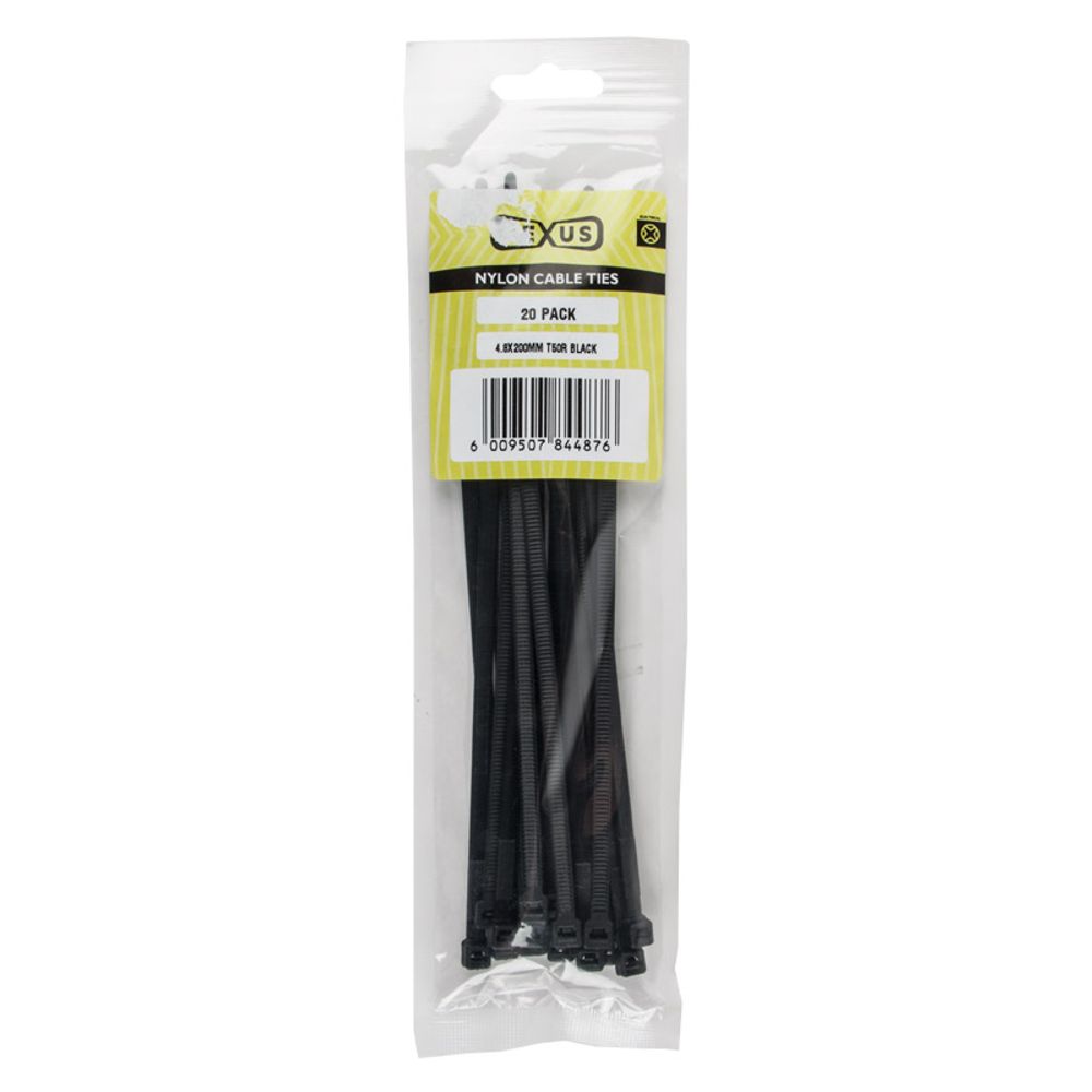 NEXUS Cable Ties T120r 7.6mmx400mm Black 20 Pack