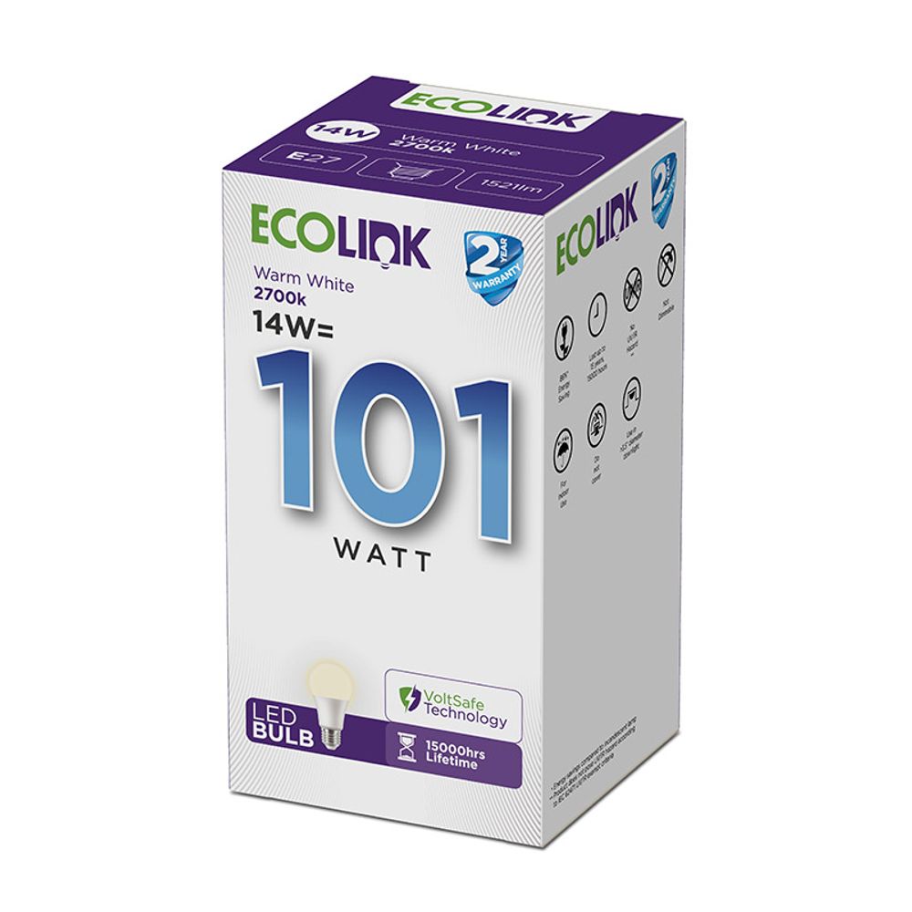 ECOLINK GLOBE LED 14W SCREW TYPE WARM WHITE