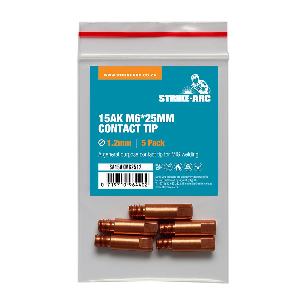 STRIKE-ARC MIG CONTACT TIP 15AK M6 25MM 1.2MM 5PAC