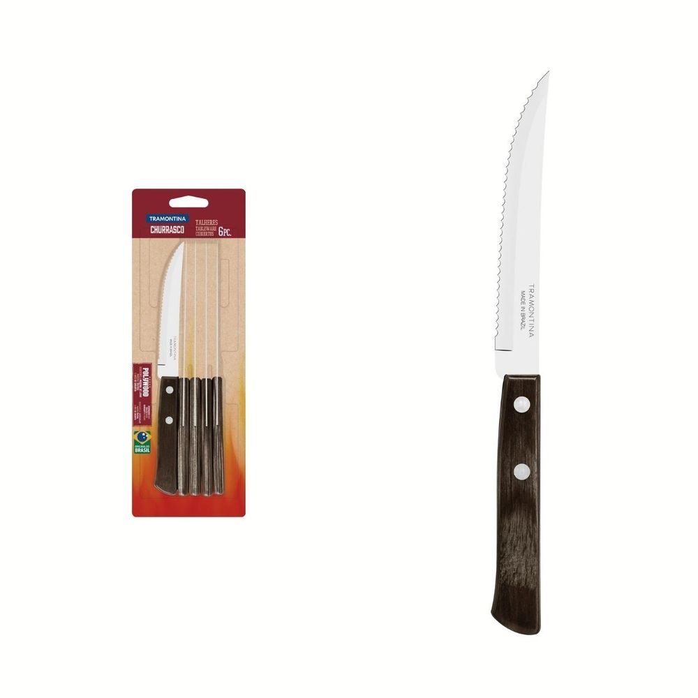 TRAMONTINA Steak Knife Set Polywood Brown 6pc Bp