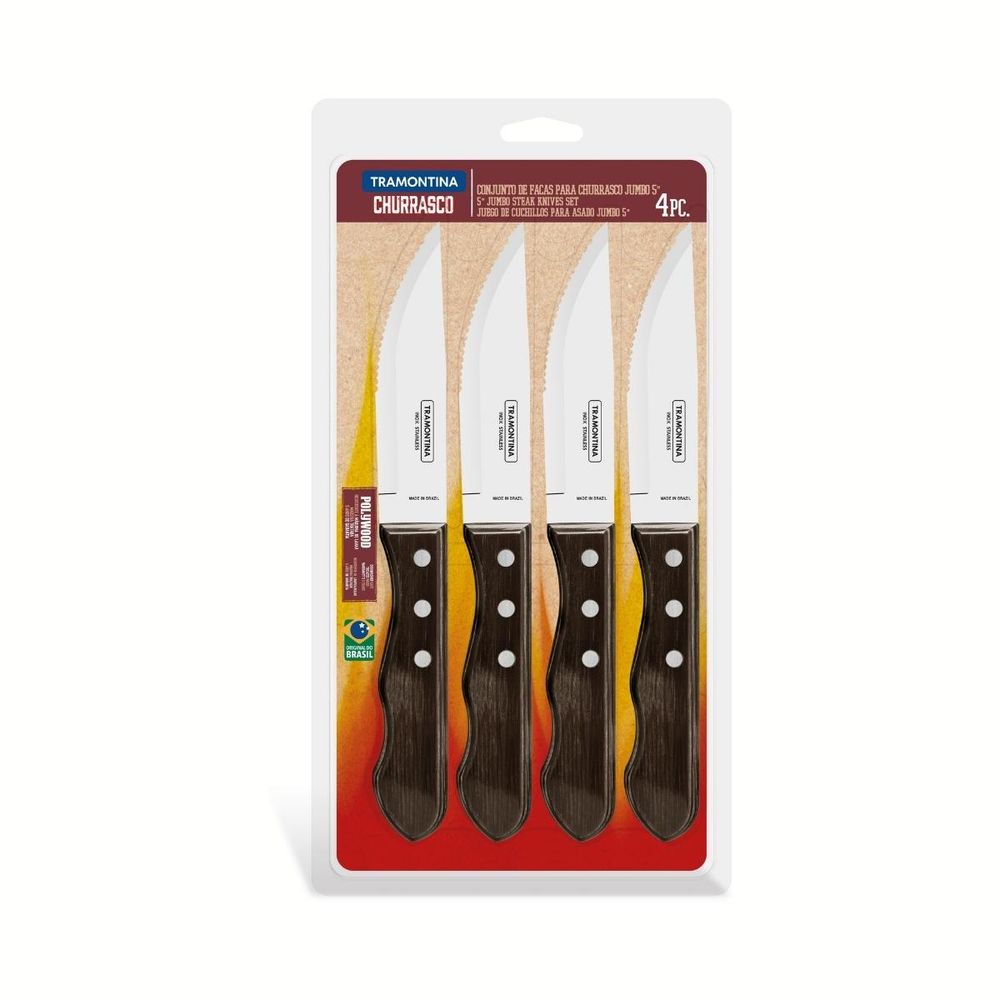 TRAMONTINA STEAK KNIFE JUMBO SET BROWN 4PC BOXED