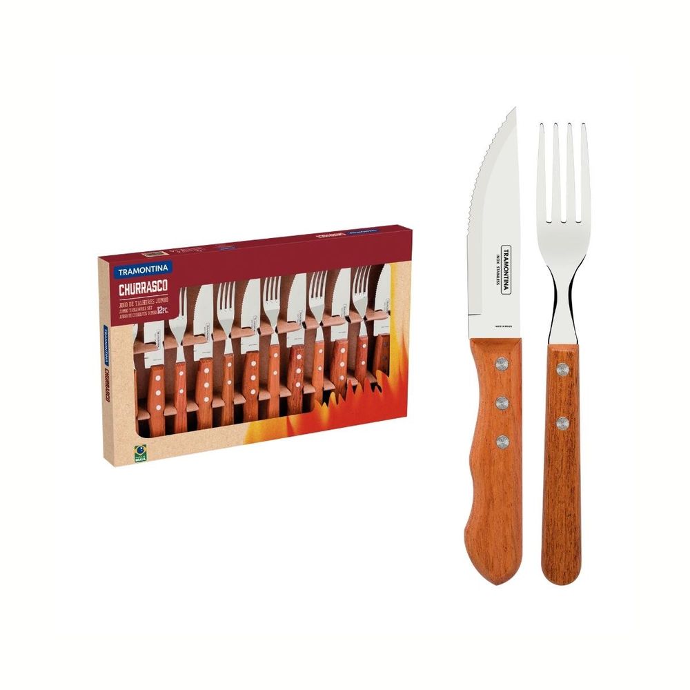 TRAMONTINA Cutlery Braai Set Natur Wood 12pc Box