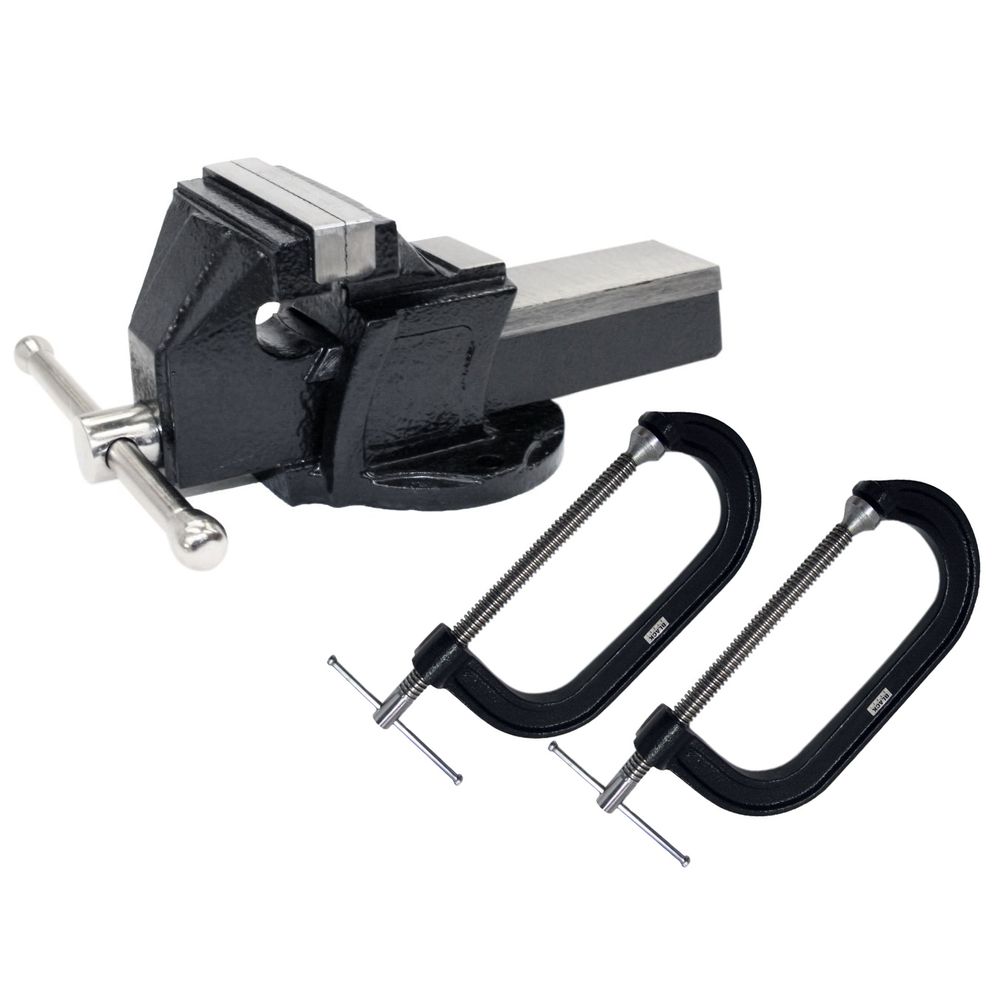 Tgm10706 Sg Black Steel Iron Extra Strong Fixed Base Vice 6 Inch + Tgmgc/p/2 Gclamps Sg Iron 2 Inch (50mm) )