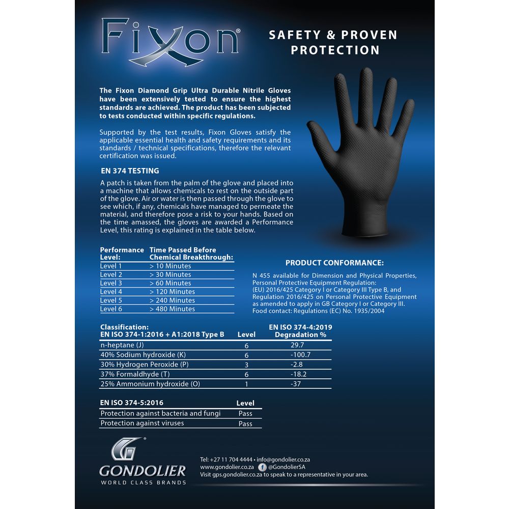 FIXON Nitrile Diamond Glove Textured 6mil 240mm Black L (50pcs/25 Pairs)