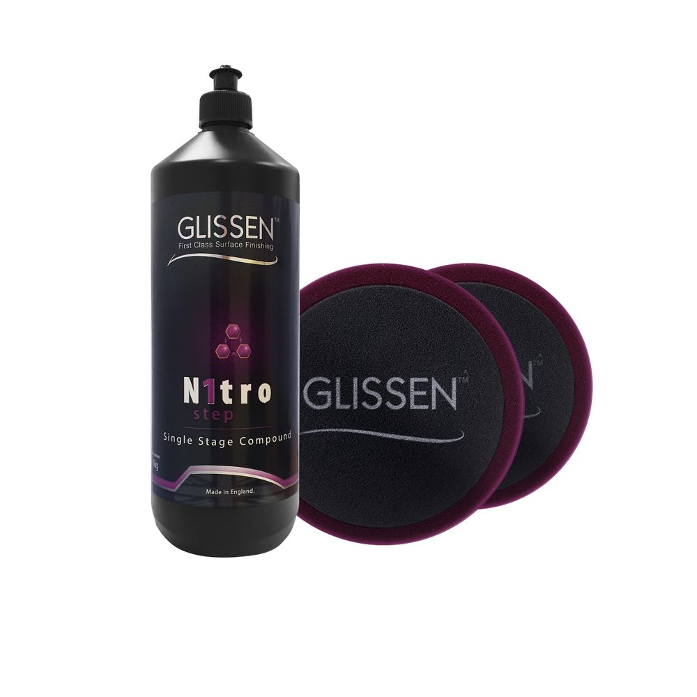 GLISSEN Nitro Single Stage Compound 1kg (incl Purple Compounding Foam 2pk 150mm/6