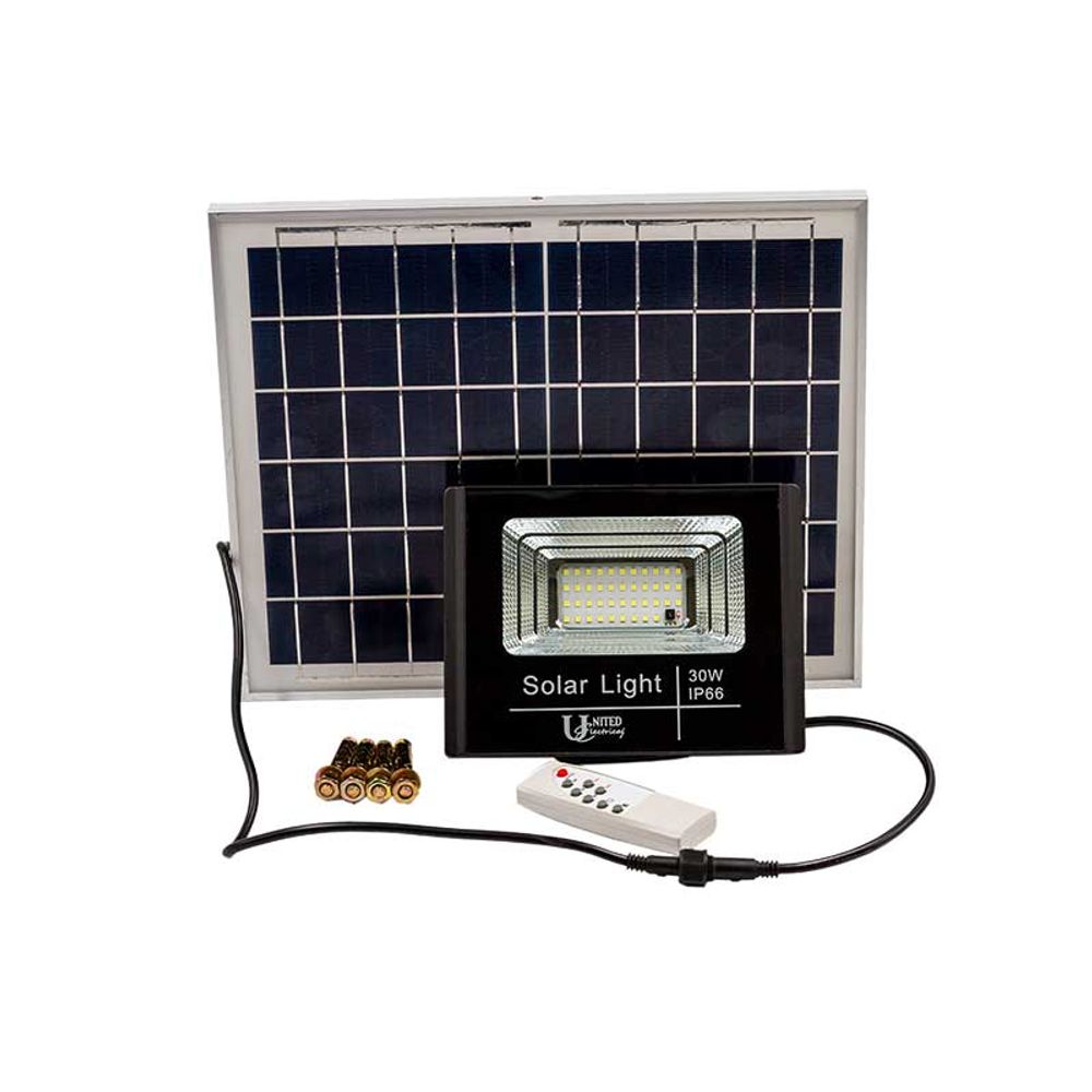 Floodlight Fitting 30w Led Solar With Panel 5000hrs 2400lm