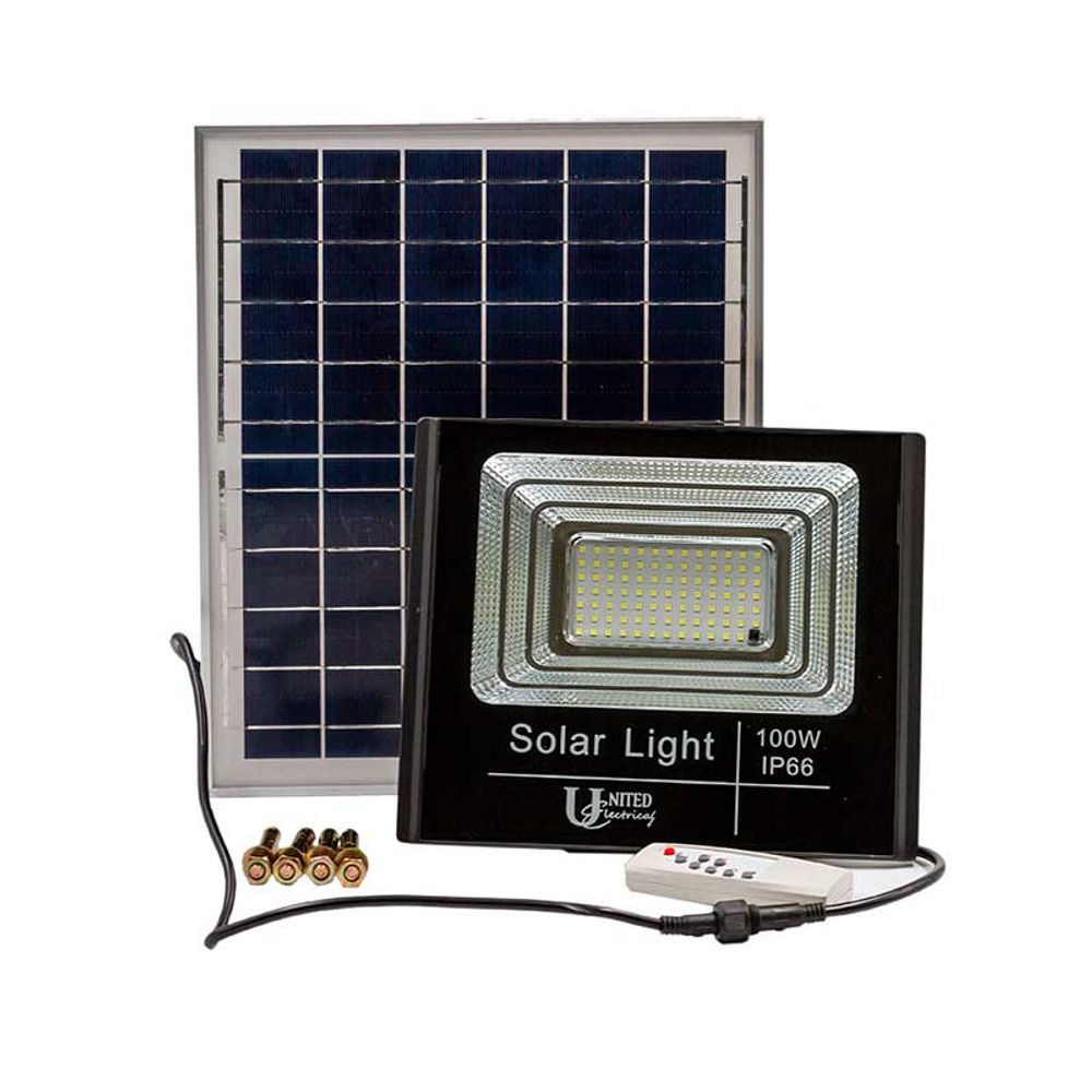 Floodlight Fitting 100w Led Solar With Panel 5000hrs 8000lm