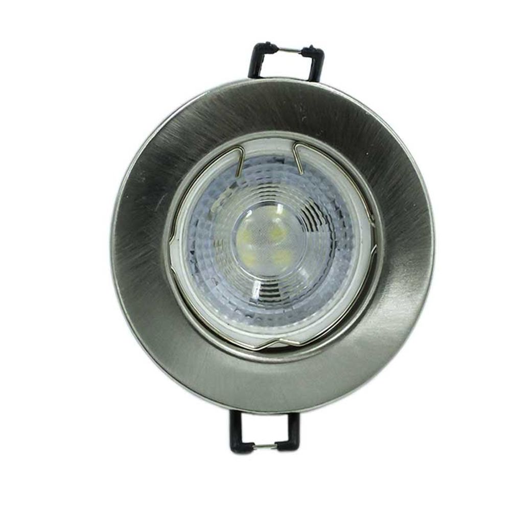 Globe Gu10 Led Downlight 5w Cool/w Silver Flange 3000h Eo21