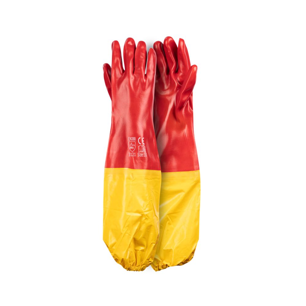 Gloves Pvc Coat Red Open Cuff 60cm Std Shoulder L G016-5