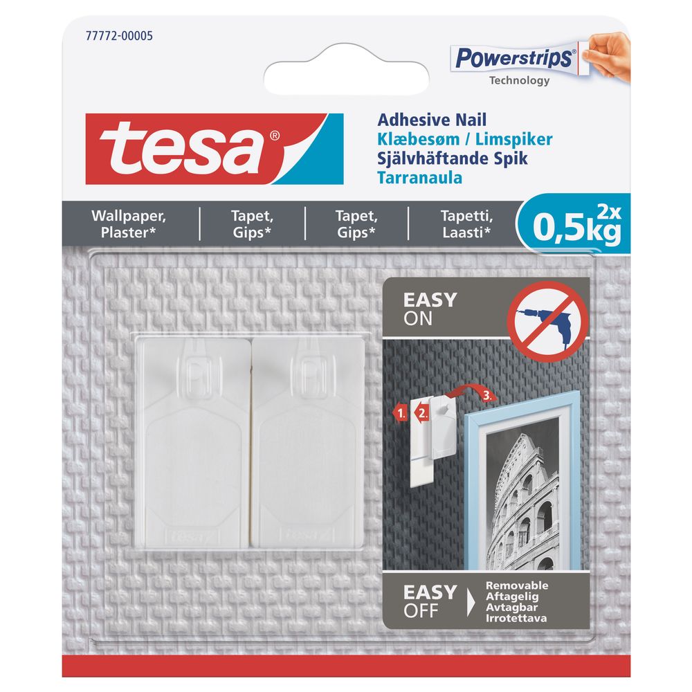 TESA Adhesive Nail 0,5kg - Sensitive Surface 2 Hooks/ 3 Strips