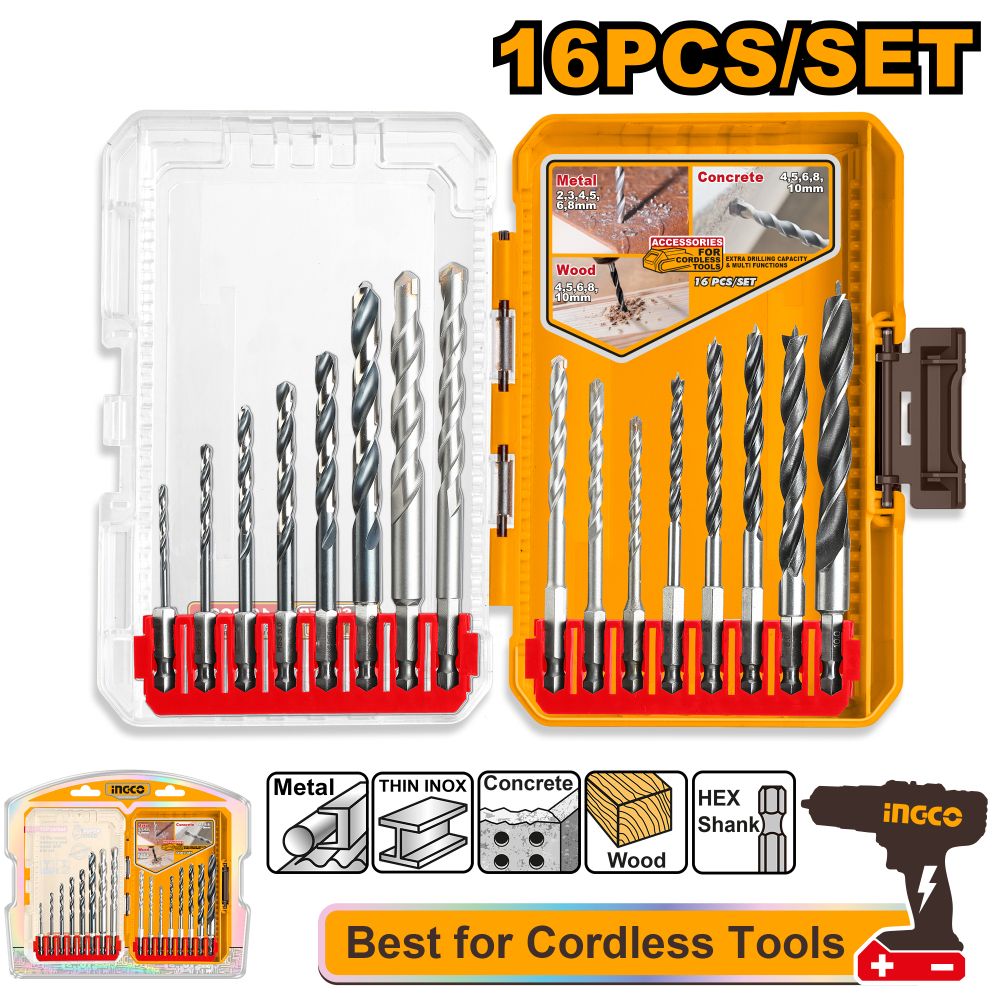Drill Bit Set Metal Mas Wood 16 Pcss Plas Case