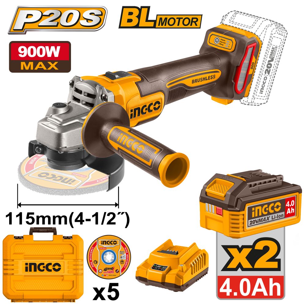 20v Ps+c/l B/l Grinder 115mm Kit